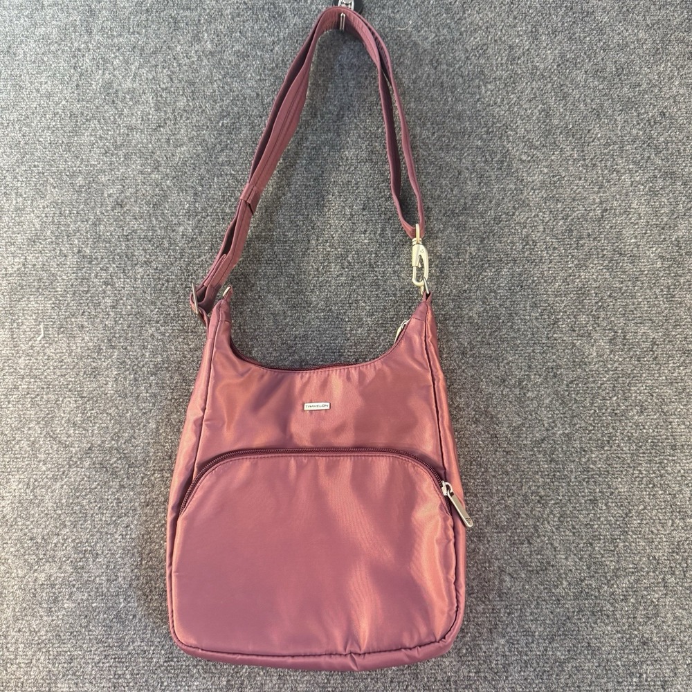 Travelon Burgundy Nylon Crossbody Bag Anti Theft RFID Travel Purse Adjustable